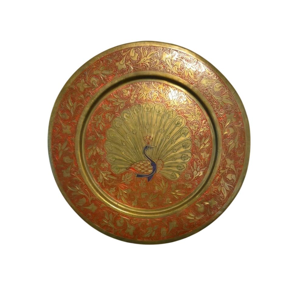 Peacock Etched Brass Indian Wall Hanging plate UV Reactive